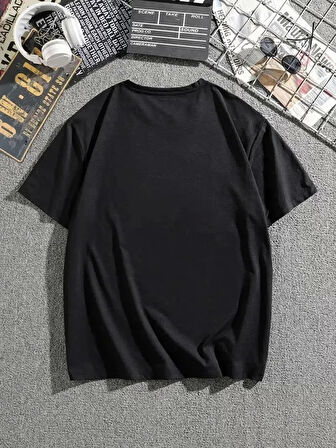 Erkek Dağ Grafikli Tişört, Yaz için Büyük Beden Rahat T-shirt - Siyah
