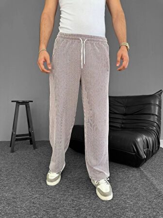 Su Yolu Çizgili Cepli Pantalon Yazlık - Kahverengi