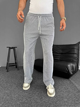Su Yolu Çizgili Cepli Pantalon Yazlık - Gri