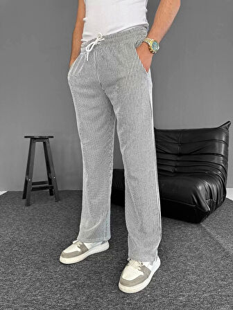 Su Yolu Çizgili Cepli Pantalon Yazlık - Gri