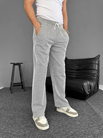 Su Yolu Çizgili Cepli Pantalon Yazlık - Gri