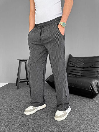 Su Yolu Çizgili Cepli Pantalon - Siyah