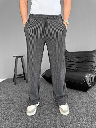 Su Yolu Çizgili Cepli Pantalon - Siyah