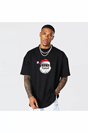 Gözlüklü Noel Baba T-shirt - Siyah