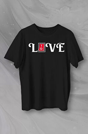 Sevgililer Günü İçin Özel Tasarım Love Baskılı T-shirt - Siyah