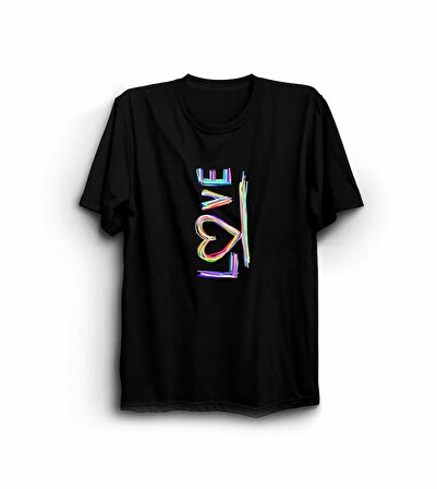 Sevgililer Günü İçin Özel Tasarım Love Baskılı T-shirt - Siyah