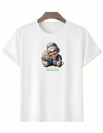 Anneler Gününe Özel Tasarım Canım Annem Baskılı T-shirt - Beyaz