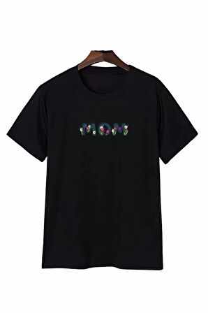 Anneler Gününe Özel Tasarım mom Çiçek Baskılı T-shirt - Siyah