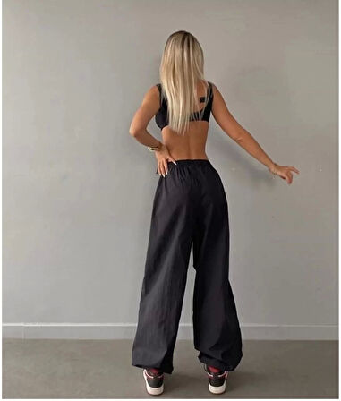 Kadın Cepli Paraşut Pantalon - Siyah
