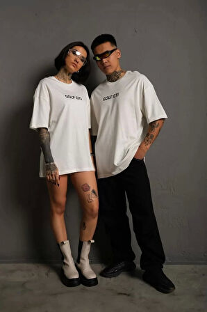 Erkek Sırt Golf Baskılı Oversize T-shirt - Beyaz