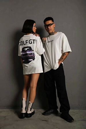 Erkek Sırt Golf Baskılı Oversize T-shirt - Beyaz