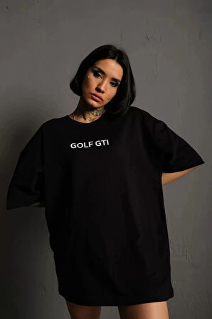 Kadın Sırt Golf Gtı Baskılı Oversize T-shirt - Siyah