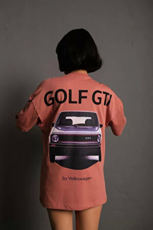 Kadın Sırt Golf Gtı Baskılı Oversize T-shirt - Gül Kurusu