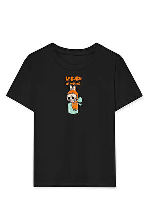 Kız Labubu Çocuk Baskılı T-Shirt - Siyah