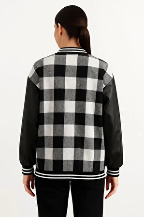 Kolları Suni Deri içi Astarlı Oduncu Kolej içi Ceket - Gri