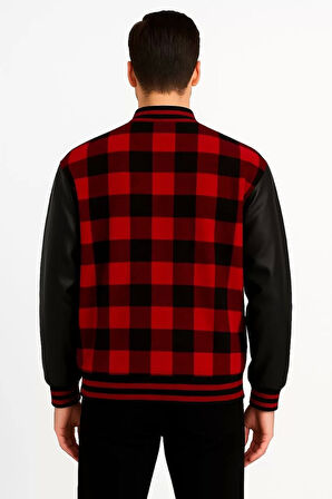 Kolları Suni Deri içi Astarlı Oduncu Kolej içi Ceket - Bordo