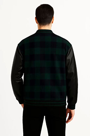 Kolları Suni Deri içi Astarlı Oduncu Kolej içi Ceket - Haki