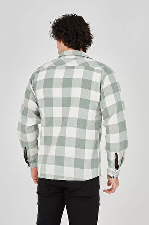 Erkek Uzun Kollu Oduncu Gömlek - Mint yeşili