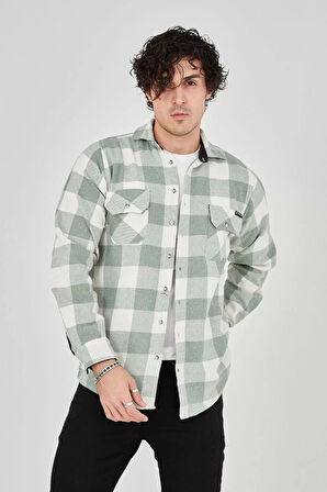 Erkek Uzun Kollu Oduncu Gömlek - Mint yeşili