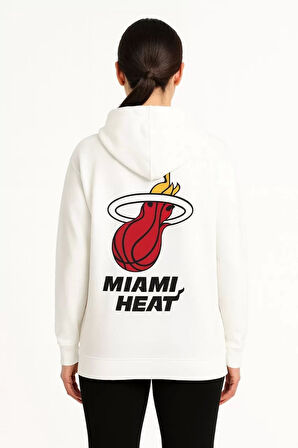 Kadın Üç İplik Kapüşonlu Ön ve Arka Baskılı SweatShirt hoodie - Beyaz