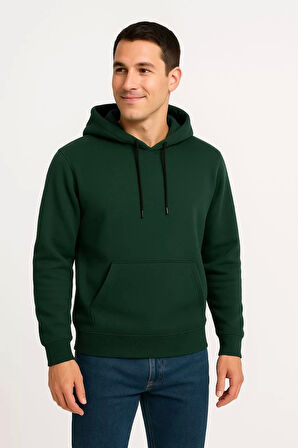 Erkek Üç İplik Kapüşonlu Kanguru Cepli SweatShirt hoodie - Haki