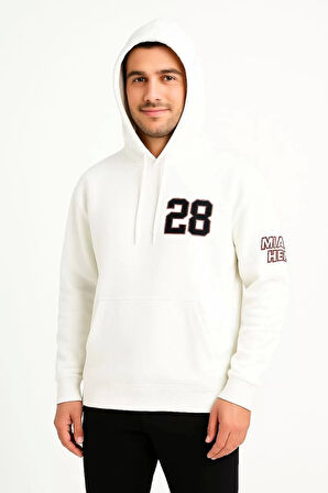 Üç İplik Kapüşonlu Ön ve Arka Baskılı SweatShirt hoodie - Beyaz