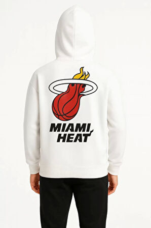 Üç İplik Kapüşonlu Ön ve Arka Baskılı SweatShirt hoodie - Beyaz