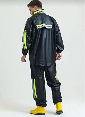 Premium Motorcu Kurye Yağmurluk Takım Su Geçirmez PVC Kumaş Reflektörlü TÜBİTAK Onaylı - Siyah