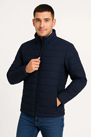 Erkek Bomber Mont Ceket – Su İtici Kumaş, Kapitone Astarlı, Fermuarlı, Kışlık - Lacivert