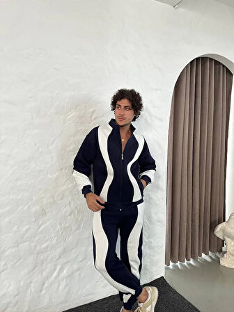 Erkek Premium Parçalı Eşofman Takım - Dik Yaka Fermuarlı Sweatshirt, - Siyah