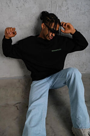 Erkek Oversize Sweatshirt – Siyah Renk | Ön ve Sırt Baskılı, Üç İplik İçi Pamuklu Kumaş, Rahat Kalıp, Ribanalı Kışlık Sweat | Winagain Polizei Serisi - Siyah