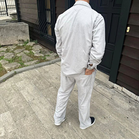 Erkek Fitilli Kadife Cepli Buggy Pantolon Oversize Rahat Kalıp - Gri