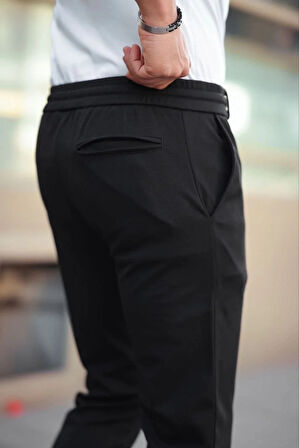 Erkek Diagonel Mikro dokulu Cepli Beli Lastilki Pantolon - Siyah