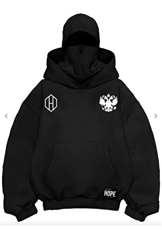 Samuray Ninja Çift Kapşonlu ZIP Fermuarlı Kanguru Çepli Tam Fermuarlı Hoodie ön ve Arka Baskılı Maske Detaylı Swetshirt - Siyah