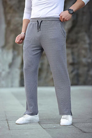 Erkek Paça Yırtmaçlı Burgu selanik dokulu Jogger Buggy Pantalon Rahat kalıp - Gri