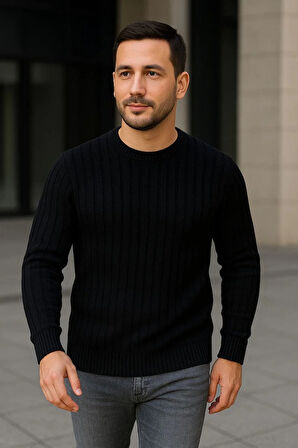 Erkek Fitilli Triko Kazak 4’lü Set – Beyaz, Bordo, Gri, Siyah | Kalın Dokuma Pamuklu Regular Fit Bisiklet Yaka Uzun Kollu Kışlık ve Baharlık Rahat Triko Kombini