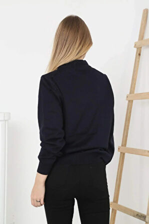 Kadın Yarım Boğaz Triko Kazak yumuşak dokulu Pamuklu ince Dokuma, uzun kollu Rahat Regular kalıp - Siyah