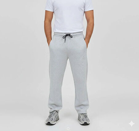 Erkek Üç iplik Kışlık Pamuklu Ovarsize Bağcıklı Düz Paça Cepli Eşofman Altı Spor Rahat Model - Gri