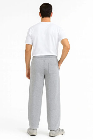 Erkek Üç iplik Kışlık Pamuklu Ovarsize Bağcıklı Düz Paça Cepli Eşofman Altı Spor Rahat Model - Gri