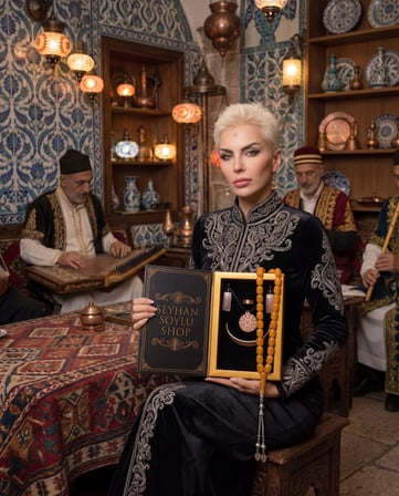 Seyhan Soylu Shop - Özel Tasarım Kitap Kutulu Kadın Bakır Takı Seti Ve Tesbih Kombini - Kolye Küpe Bileklik Yüzük 5 Parça Otantik Şık Hediyelik - Doğum Günü Yıl Dönümü Anneler Günü
