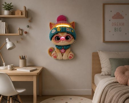 Sevimli Kedi Figürlü Neon Lamba