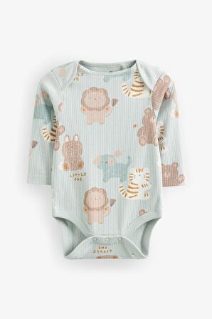 Bebek %100 Pamuk Sevimli Hayvan Baskılı Pastel Renkli Uzun Kollu 3'lü Bodysuit