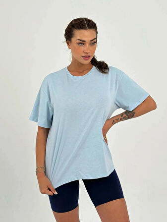 Maison La Femme Kadın Bebe Mavisi Baskısız Pamuklu Oversize T-shirt