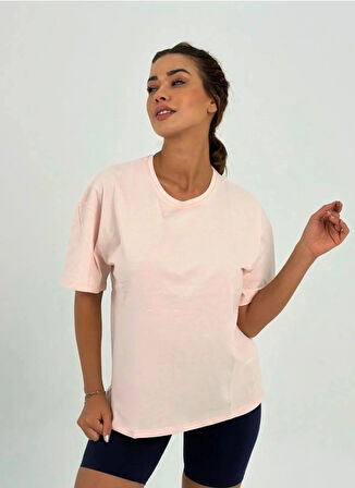 Maison La Femme Kadın Pudra Baskısız  Pamuklu Oversize T-shirt