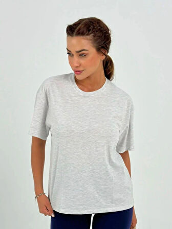 Maison La Femme Kadın Gri Melanj Baskısız  Oversize T-shirt