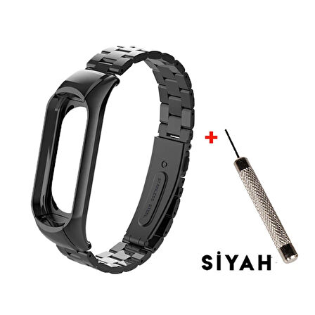 Xiaomi Uyumlu Mi Band 3 Aklıllı Saat 3 Bakla Çelik Kayış Kordon-(5775)