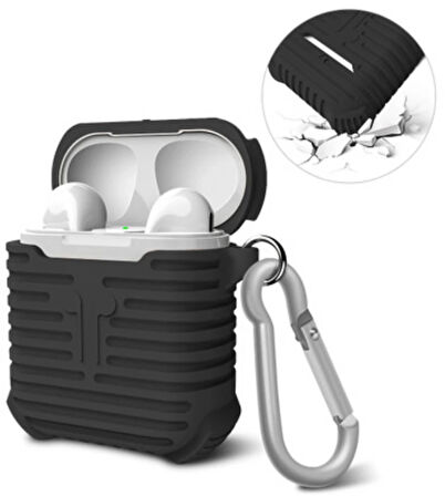 Ally Apple Uyumlu Airpods İçin Sert Darbe Emici Silikon Kılıf Anahtarlıklı-(5775)