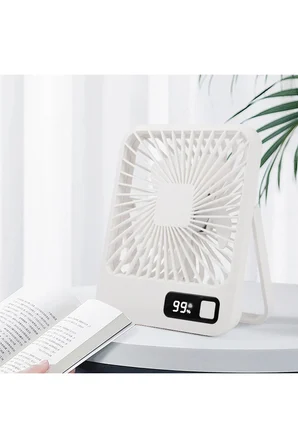 Bychie Mini Taşınabilir Ve Şarj Edilebilir Şarjlı Masa Fanı,Dijital Şarj Göstergeli, 5 Kademeli Sessiz Fan-BEJ