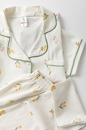 Uzun Kol Gömlek Yaka Kadın Pinterest Pijama Takımı - Mevsimlik Kadın Pijama- Büyük Beden