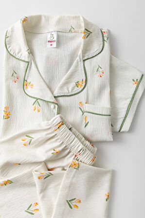 Uzun Kol Gömlek Yaka Kadın Pinterest Pijama Takımı - Mevsimlik Kadın Pijama- Büyük Beden